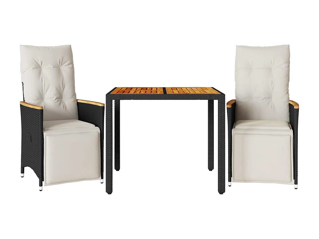 Set Bistrò da Giardino 3 pz con Cuscini in Polyrattan Nero