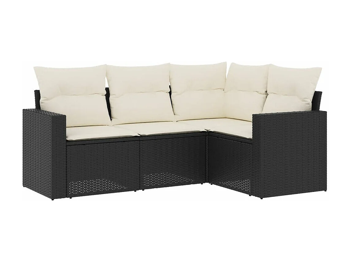 4-delige Loungeset met kussens poly rattan zwart
