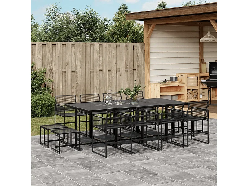 13-tlg. Garten-Essgruppe Schwarz Poly Rattan