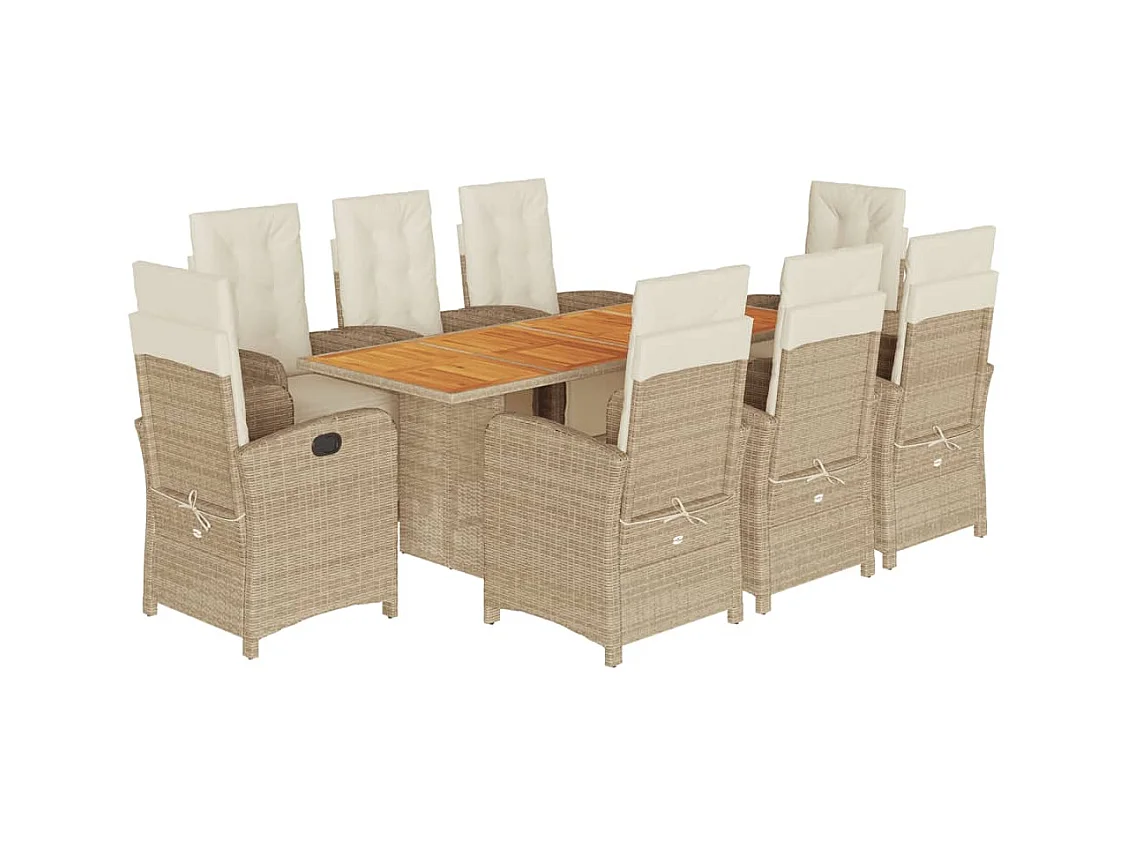 9-tlg. Garten-Essgruppe mit Kissen Beige Poly Rattan