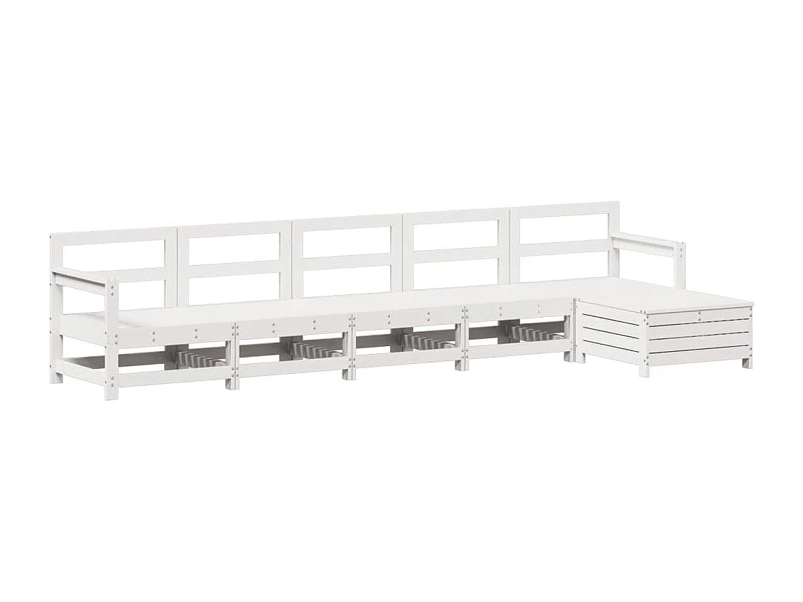 Set Divani da Giardino 6 pz Bianco in Legno Massello di Pino