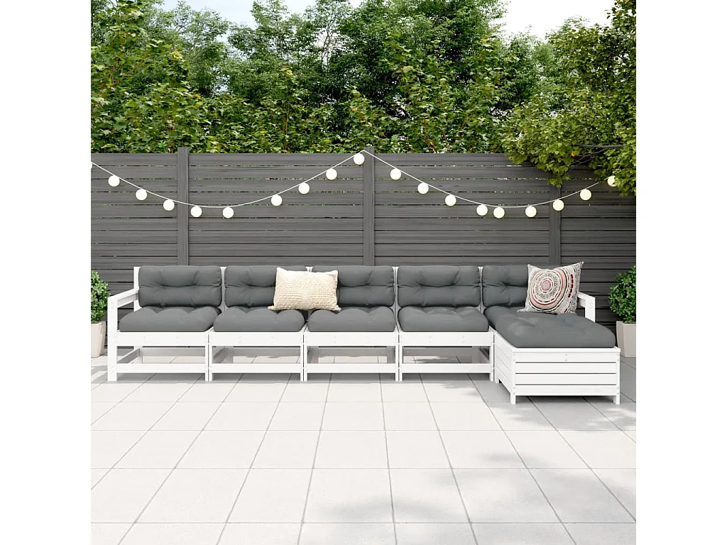 Set Divani da Giardino 6 pz Bianco in Legno Massello di Pino