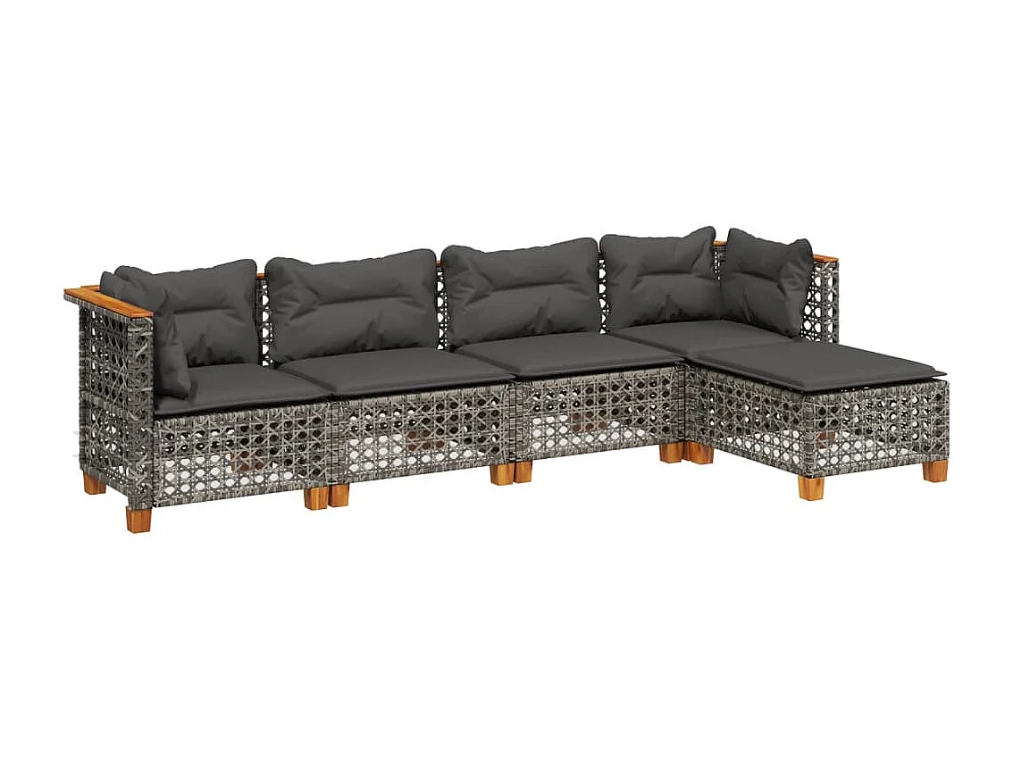 5-tlg. Garten-Sofagarnitur mit Kissen Grau Poly Rattan