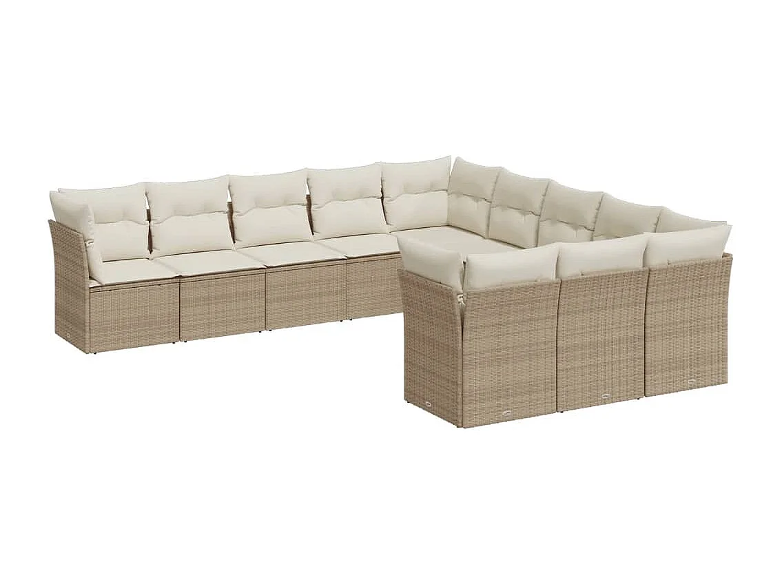 11-delige Tuinset met kussens poly rattan beige