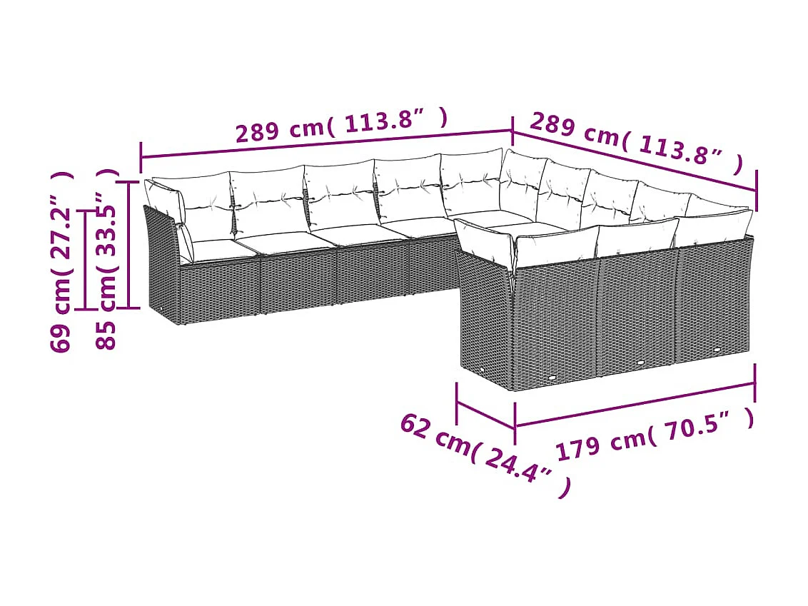 11-delige Tuinset met kussens poly rattan beige
