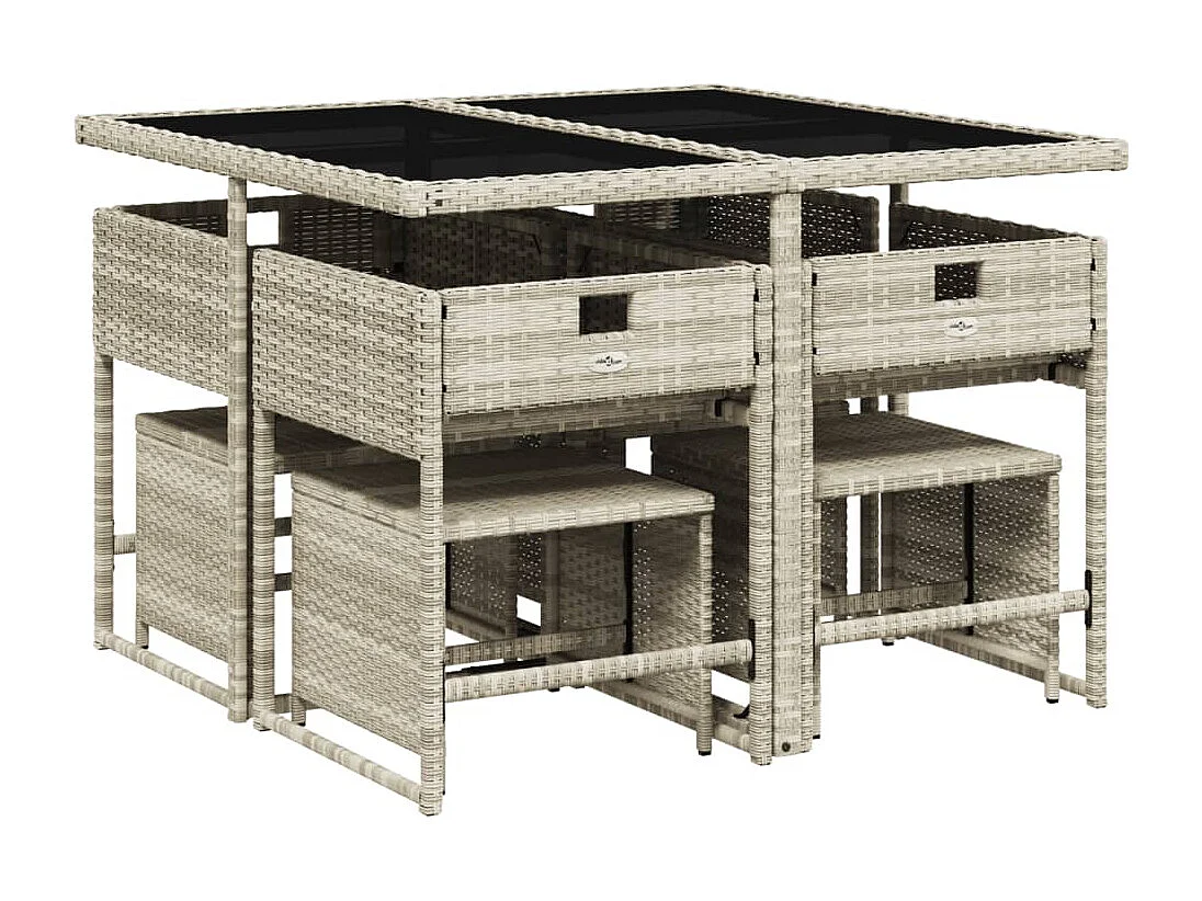 Set Pranzo da Giardino 9pz con Cuscini Grigio Chiaro Polyrattan
