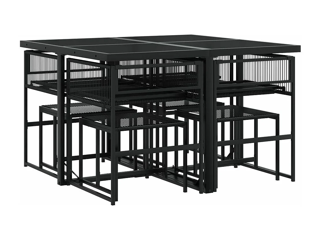 Ensemble à manger de jardin 9pcs coussins noir résine tressée