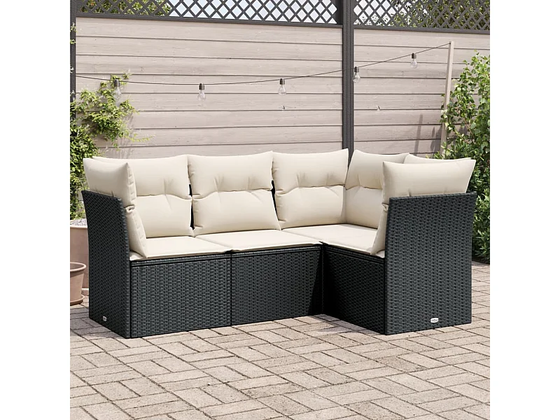 Set Divani da Giardino 4 pz con Cuscini Nero in Polyrattan