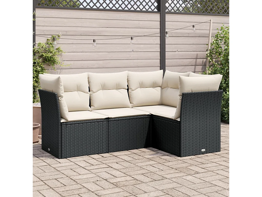 Set Divani da Giardino 4 pz con Cuscini Nero in Polyrattan