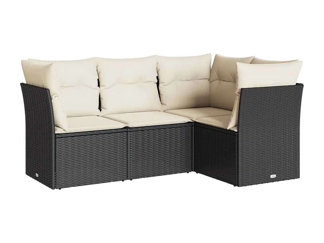 Set Divani da Giardino 4 pz con Cuscini Nero in Polyrattan