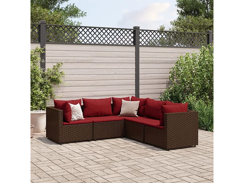 Set Divani da Giardino 5 pz con Cuscini Marrone in Polyrattan