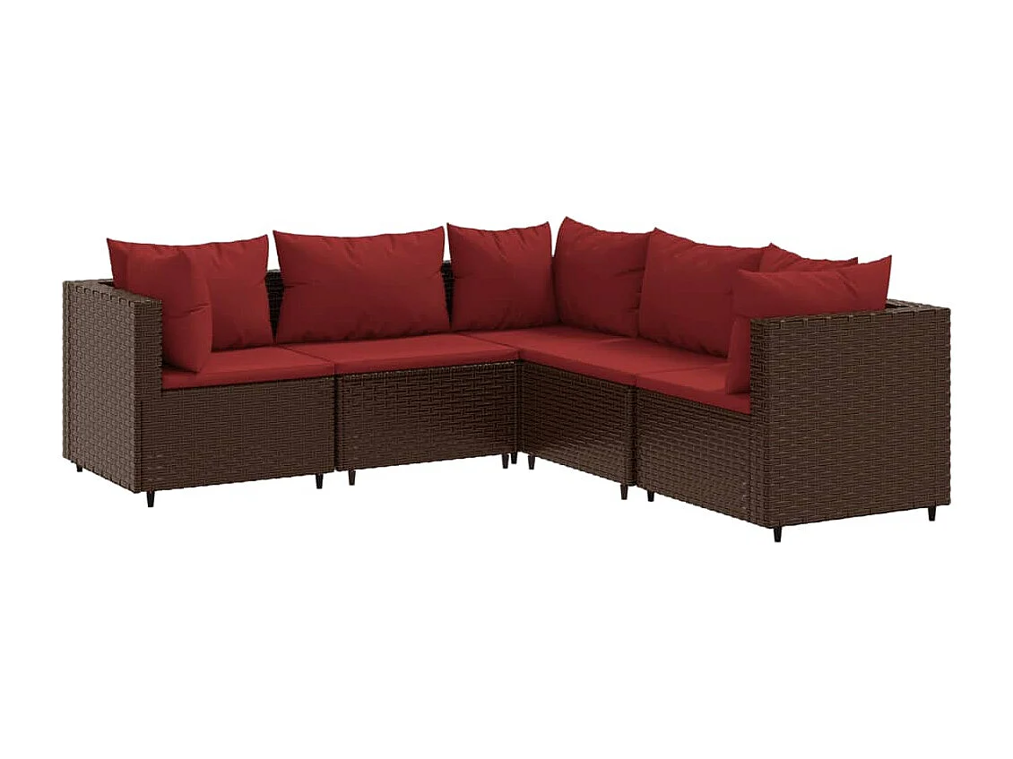 Set Divani da Giardino 5 pz con Cuscini Marrone in Polyrattan