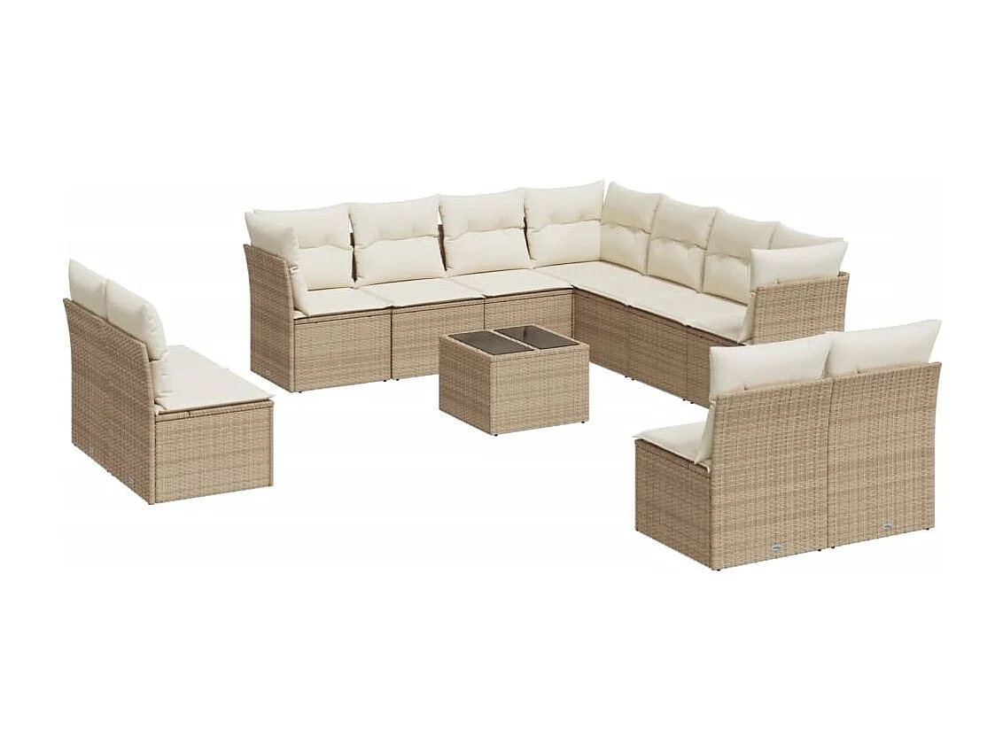 12-tlg. Garten-Sofagarnitur mit Kissen Beige Poly Rattan