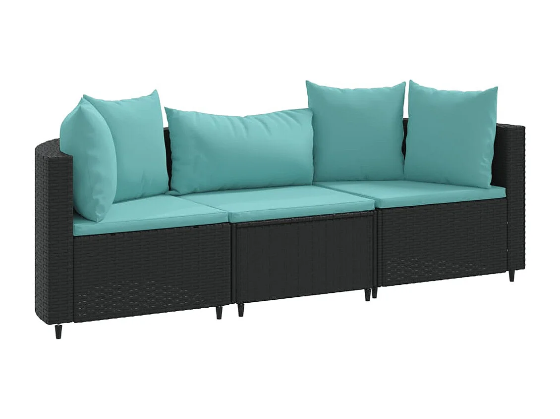 Salon de jardin 3 pcs avec coussins noir résine tressée