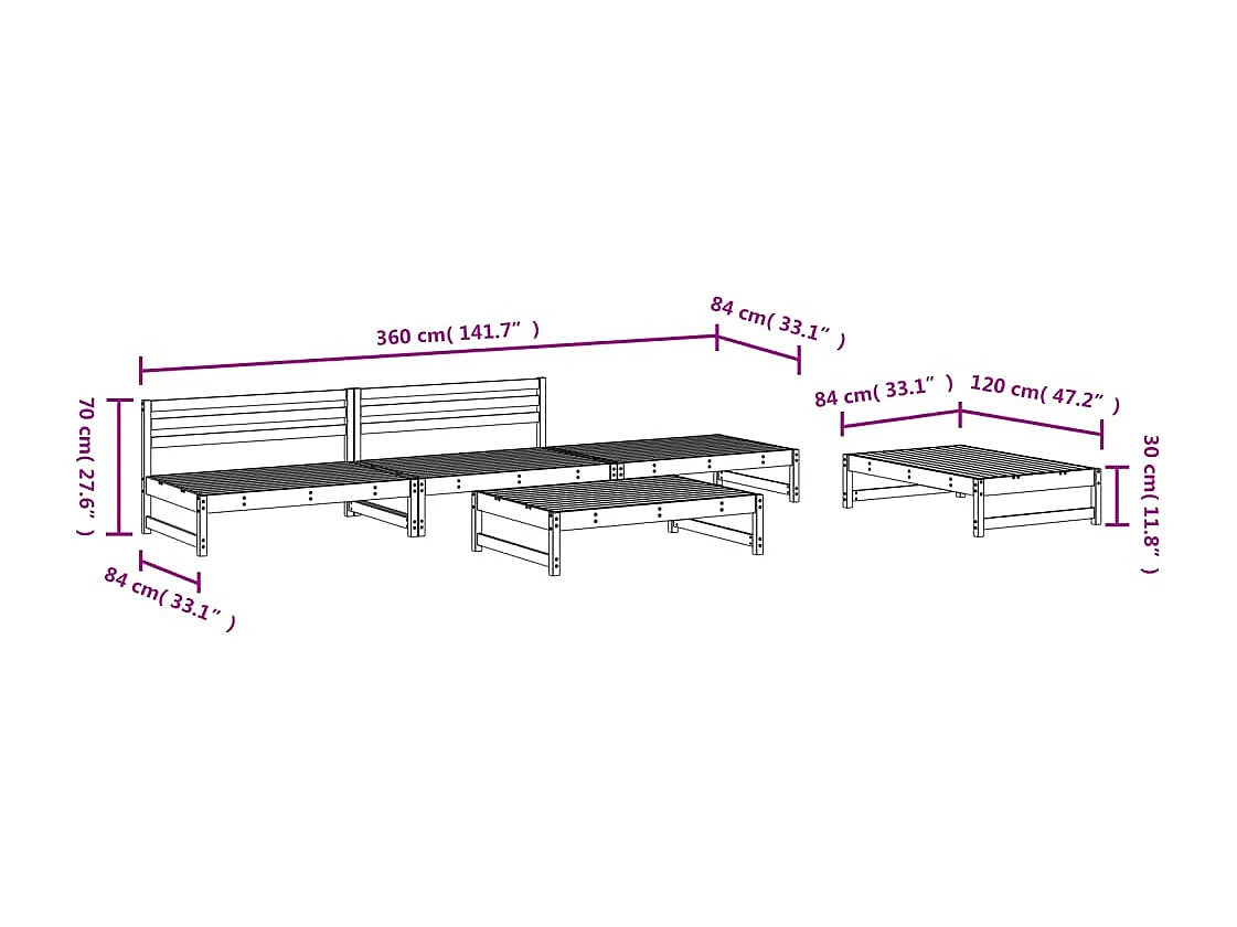 5-delige Loungeset massief grenenhout honingbruin