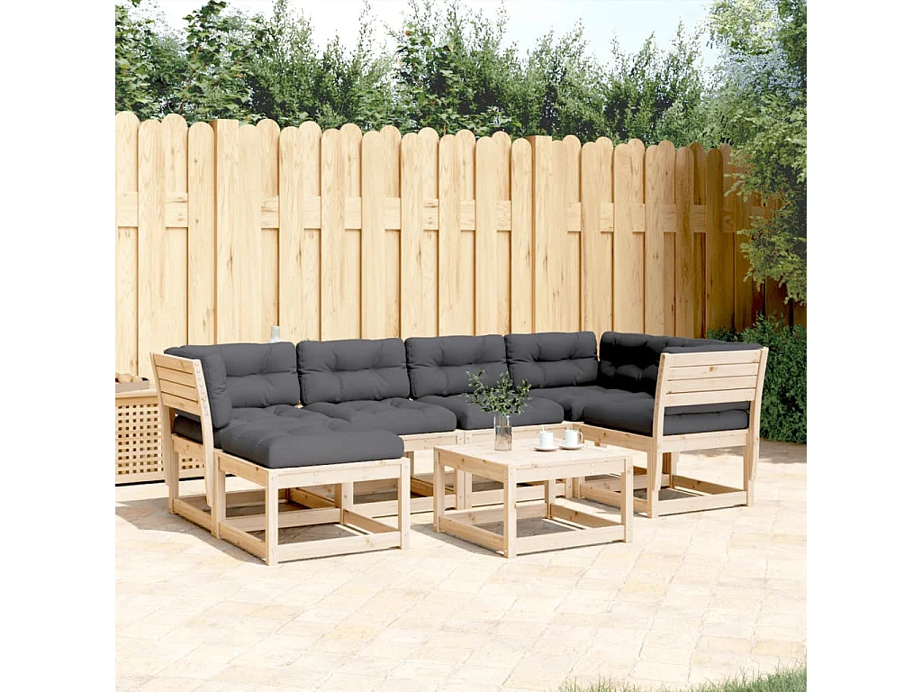 Set Divani Giardino 6 pz con Cuscini in Legno Massello di Pino