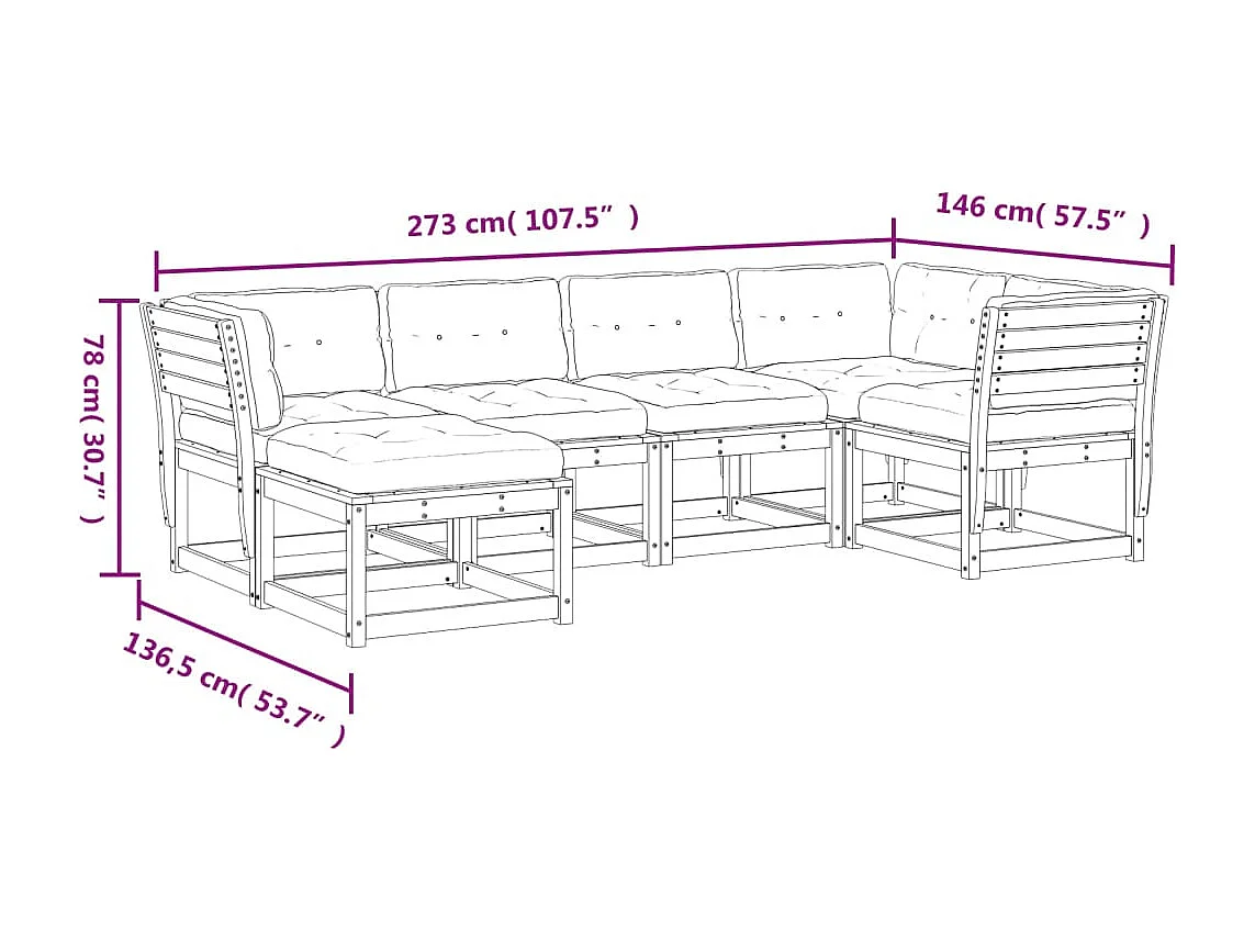 Set Divani Giardino 6 pz con Cuscini in Legno Massello di Pino