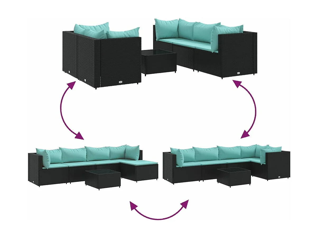 Salon de jardin 6 pcs avec coussins Noir Résine tressée