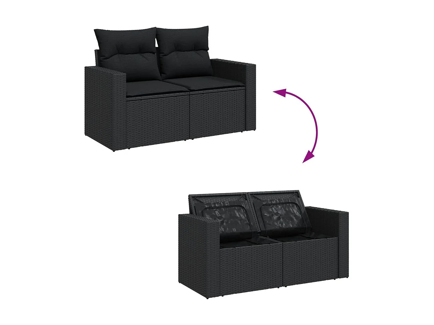 8-delige Loungeset met kussens poly rattan zwart