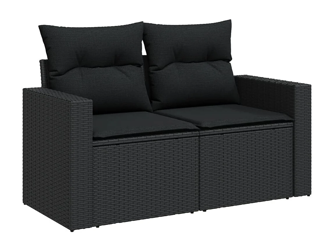 8-delige Loungeset met kussens poly rattan zwart