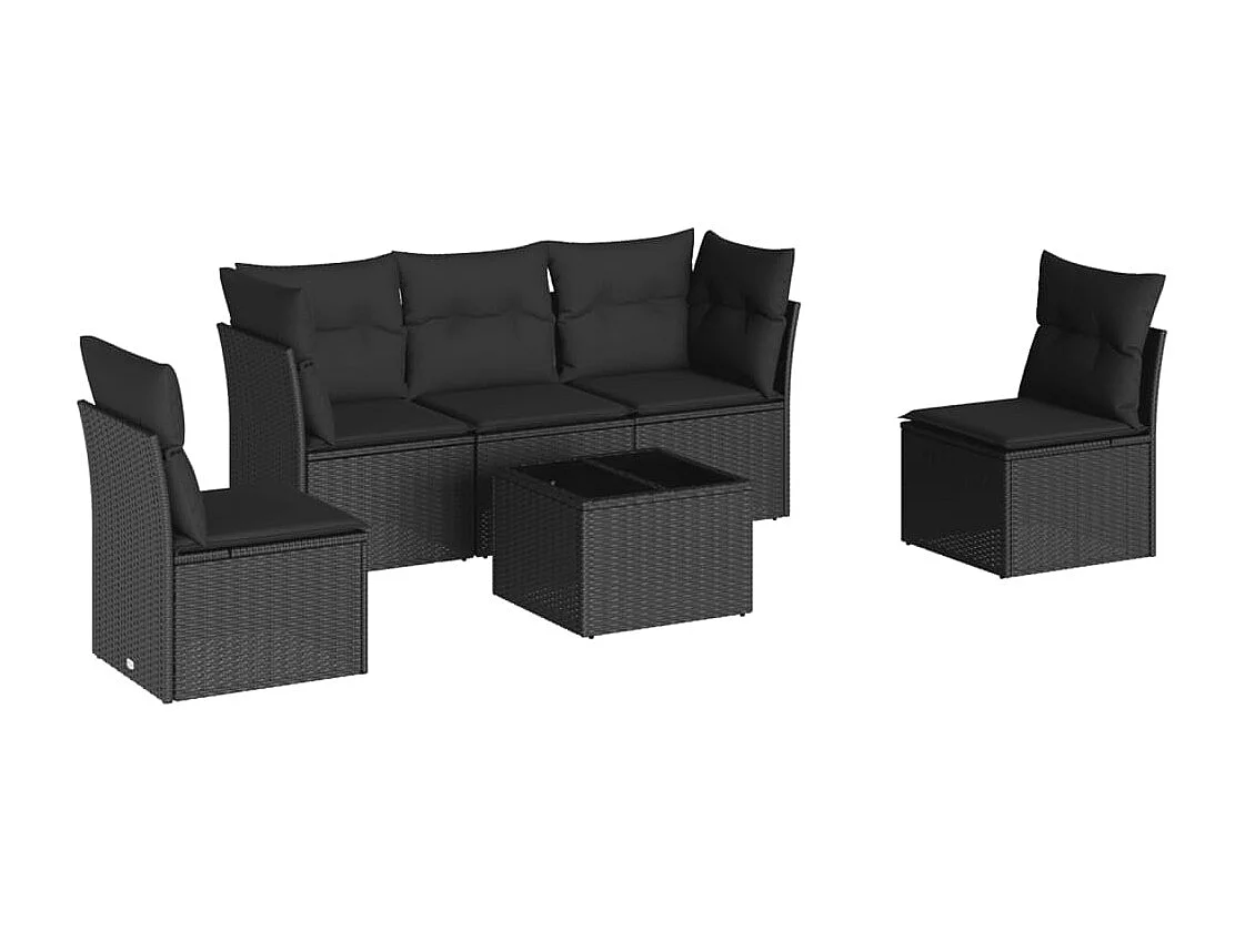 Set Divano da Giardino 6 pz con Cuscini Nero in Polyrattan