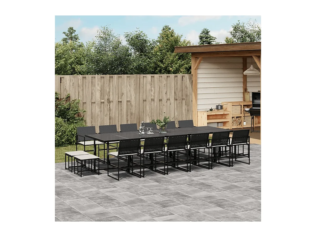 Ensemble à manger de jardin 17 pcs coussins noir résine tressée