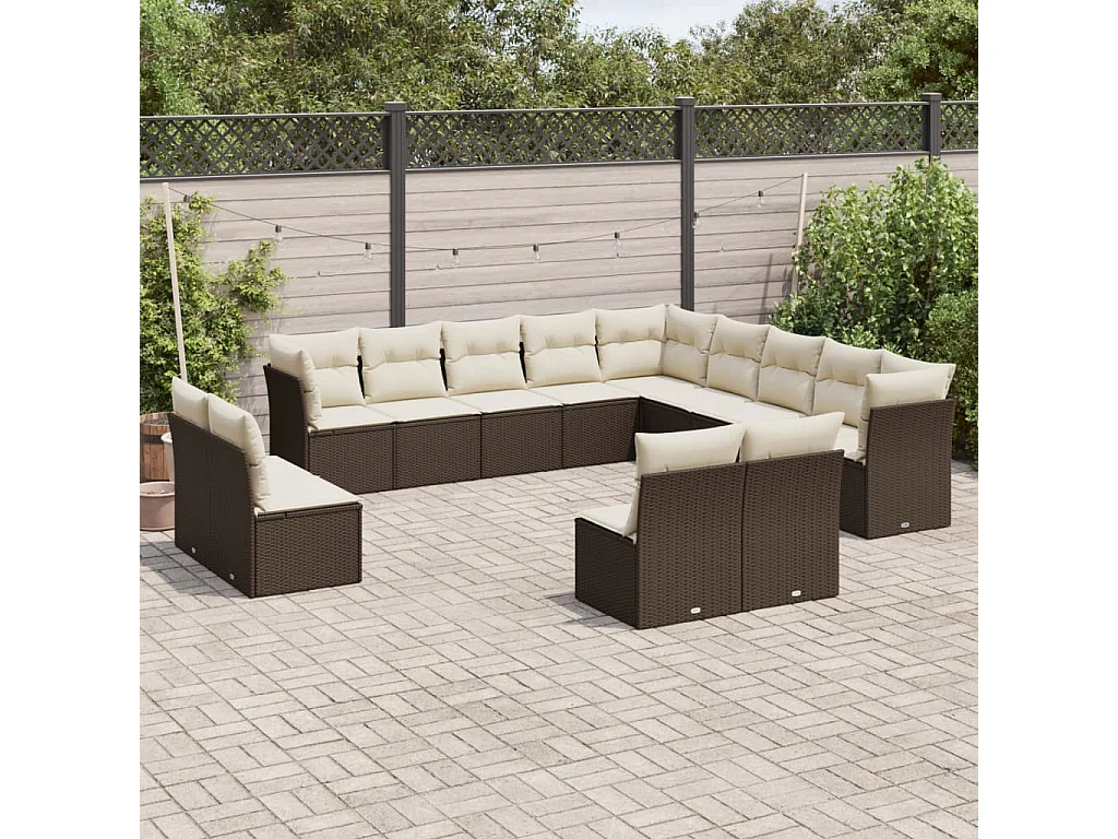 Salon de jardin avec coussins 13 pcs marron résine tressée