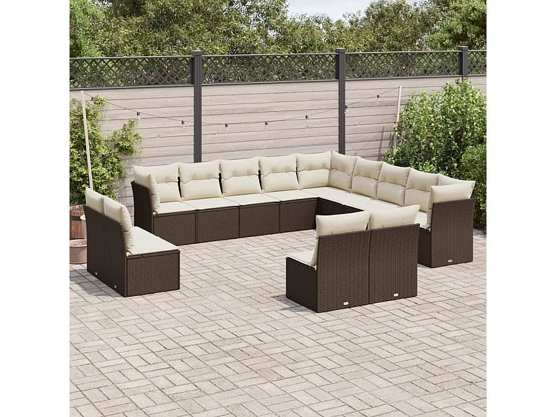 Salon de jardin avec coussins 13 pcs marron résine tressée