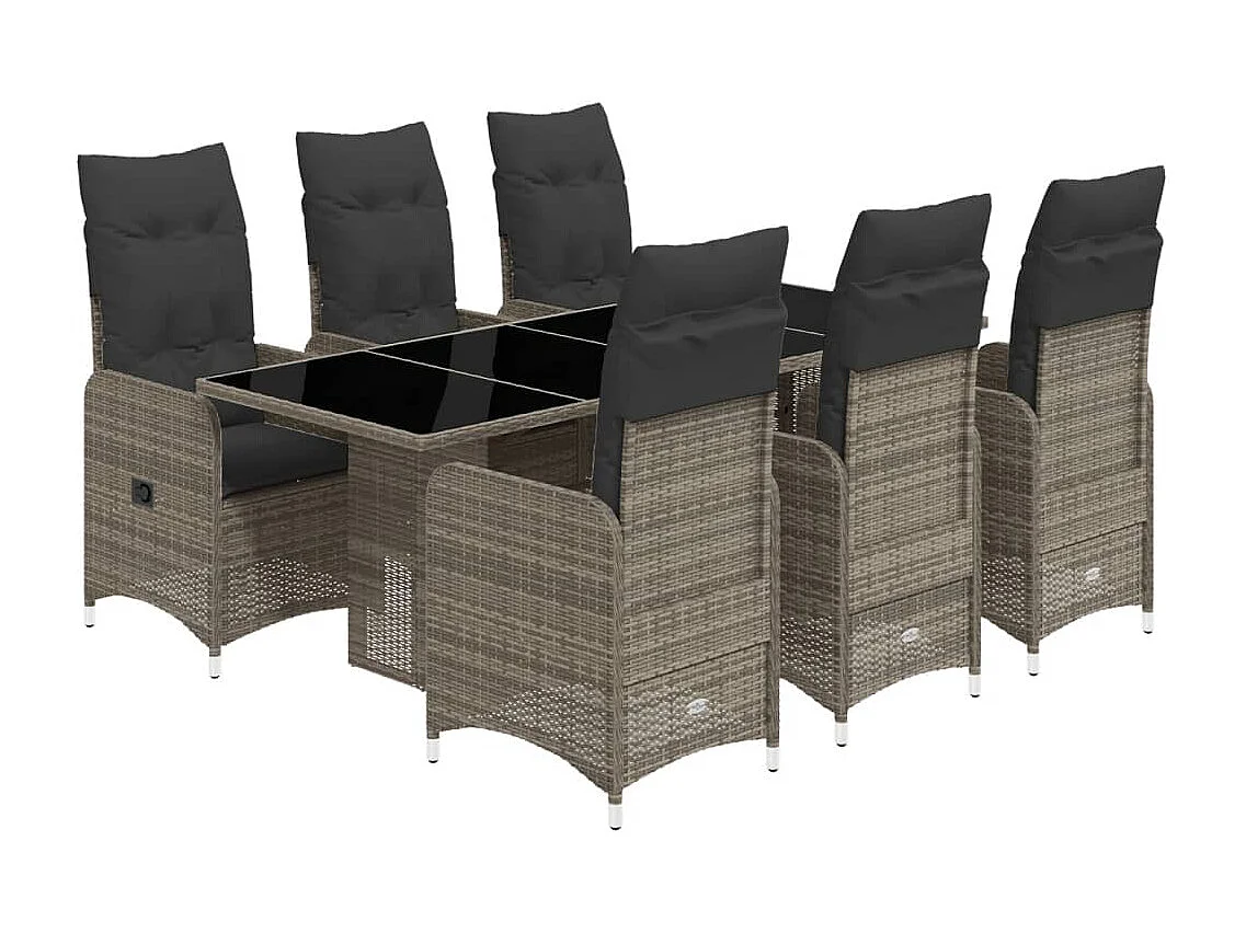 Set Bistrò da Giardino 7 pz con Cuscini in Polyrattan Grigio