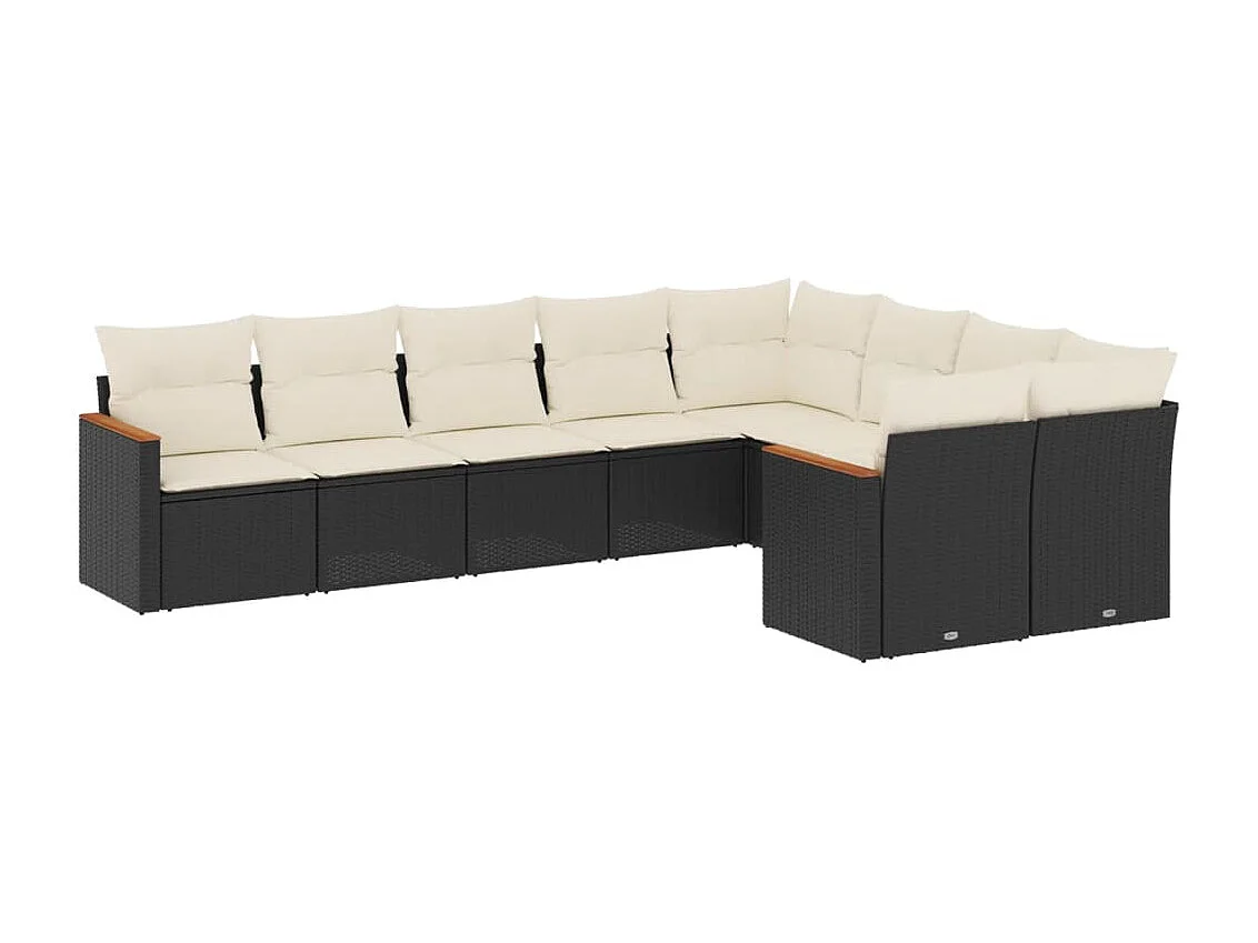 9-delige Loungeset met kussens poly rattan zwart