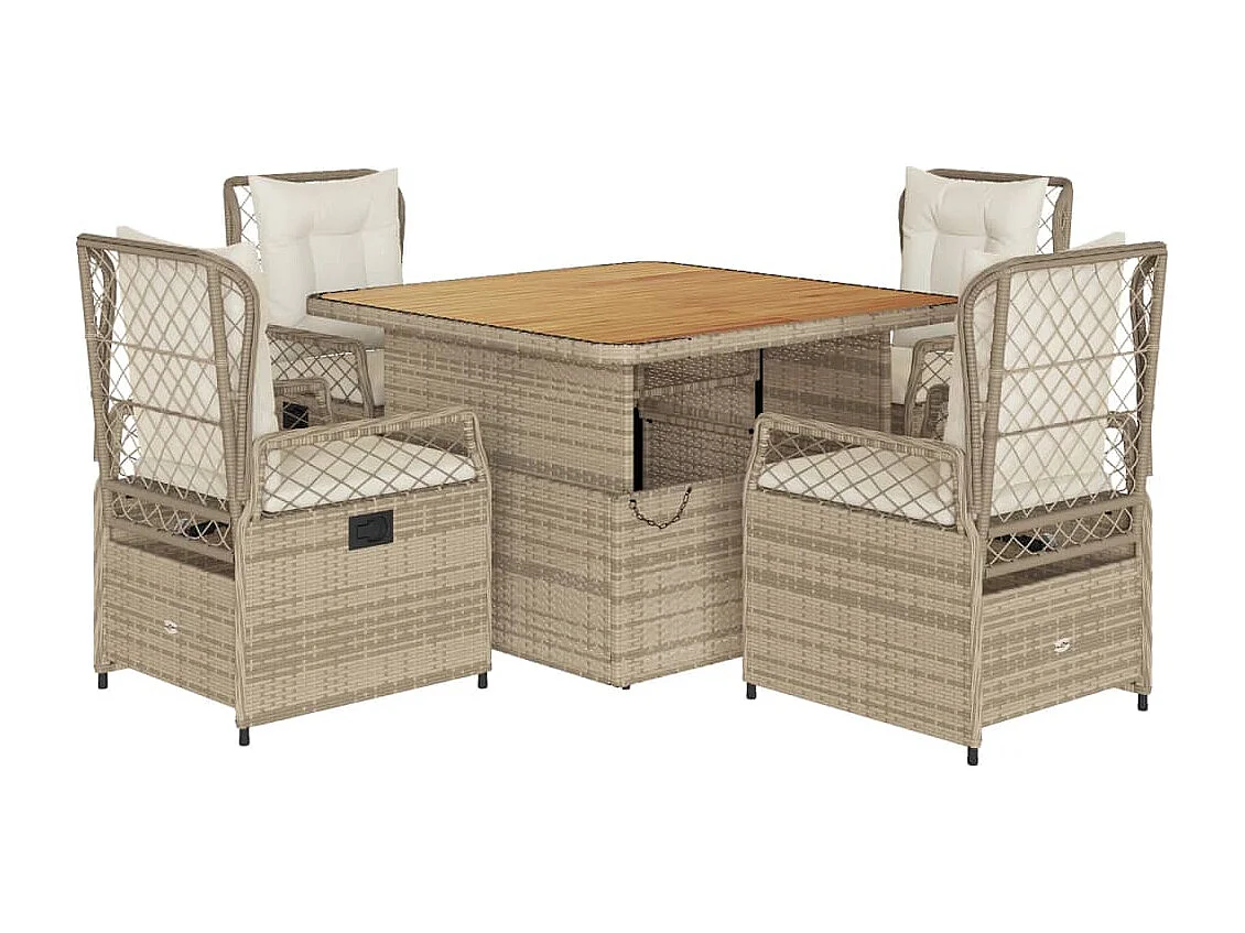 Ensemble à manger de jardin avec coussins 5pcs Beige poly rotin