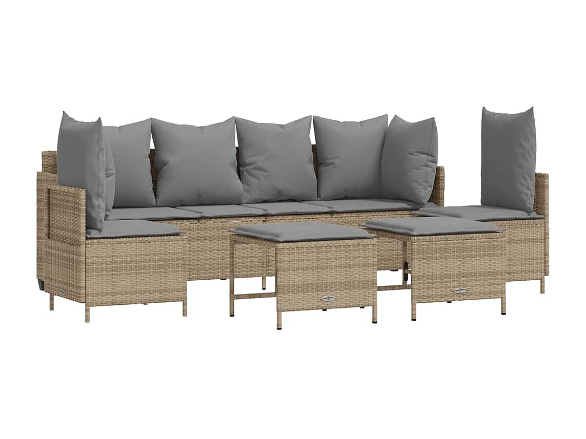 Set Divano da Giardino 5 pz con Cuscini Beige in Polyrattan
