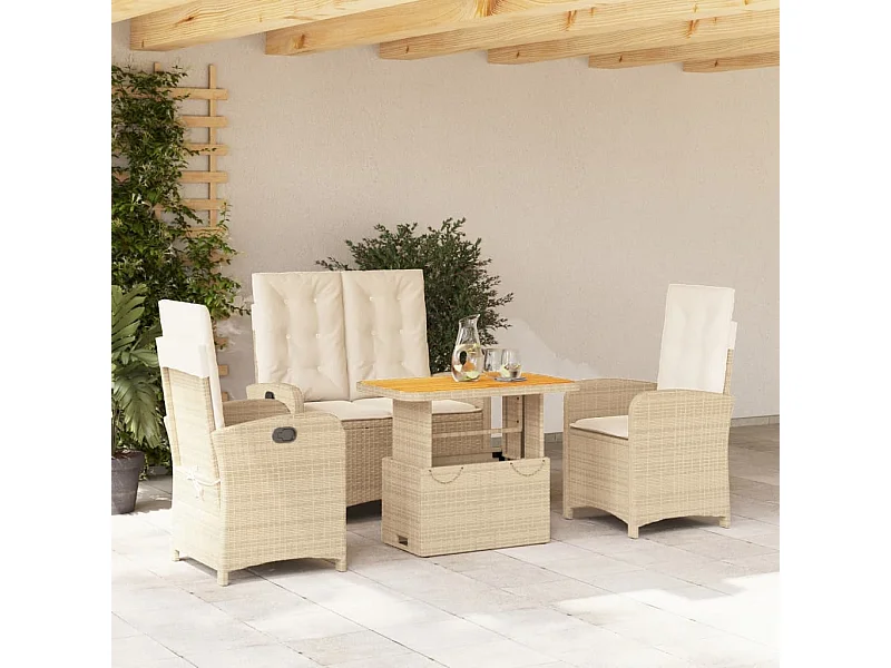 Set da Pranzo da Giardino 4 pz con Cuscini Beige in Polyrattan