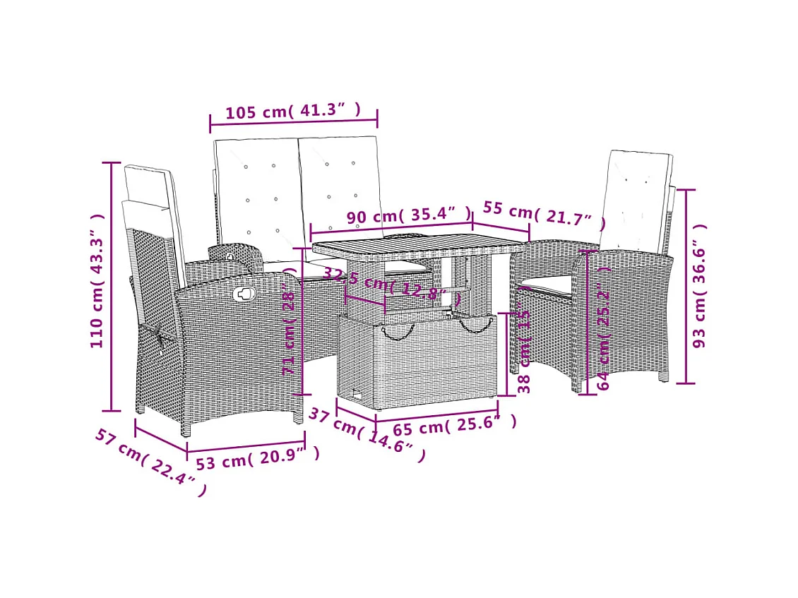 Ensemble à manger de jardin coussins 4 pcs beige résine tressée
