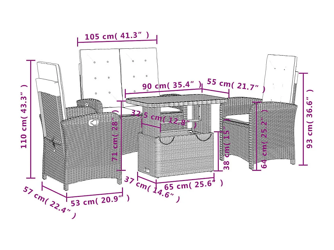 Ensemble à manger de jardin coussins 4 pcs beige résine tressée