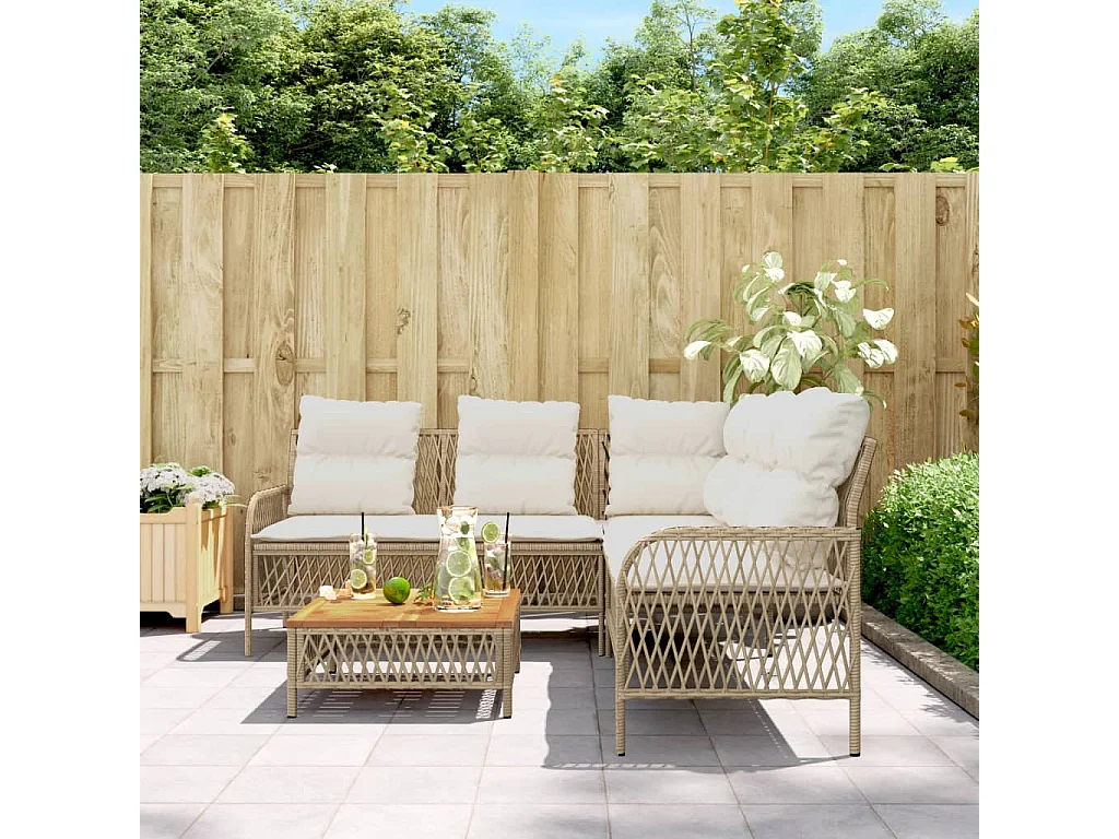 Salon de jardin avec coussins 2 pcs beige résine tressée