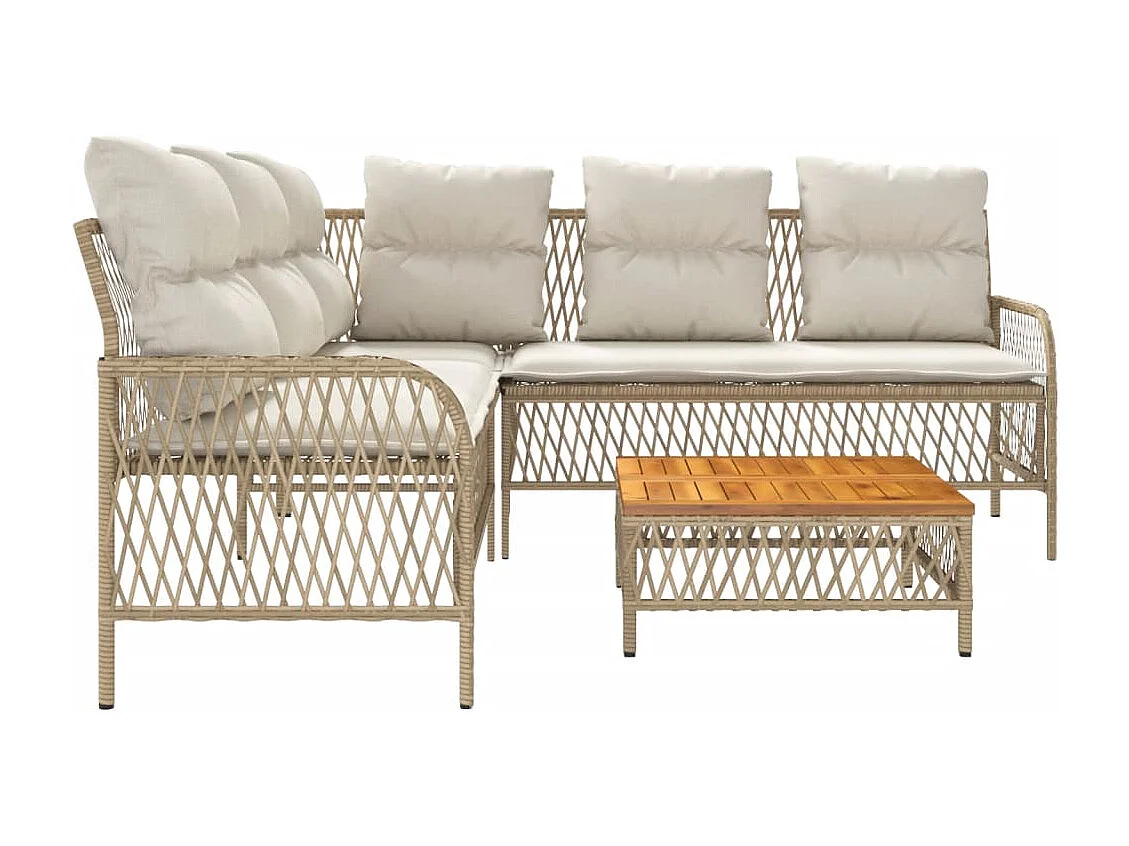 Salon de jardin avec coussins 2 pcs beige résine tressée