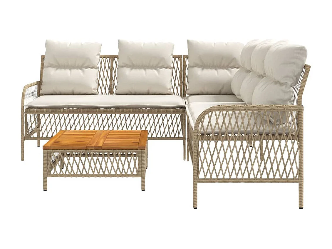 2-delige Loungeset met kussens poly rattan beige