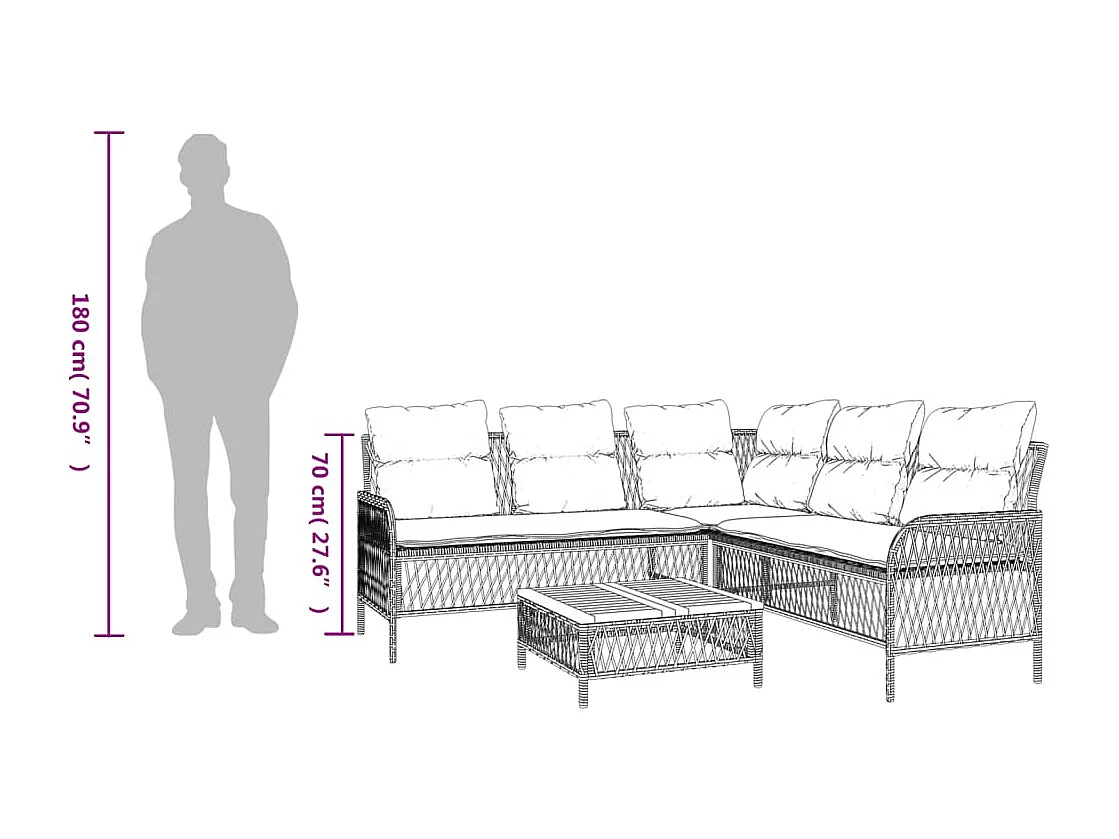 2-delige Loungeset met kussens poly rattan beige