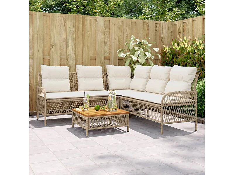 2-delige Loungeset met kussens poly rattan beige