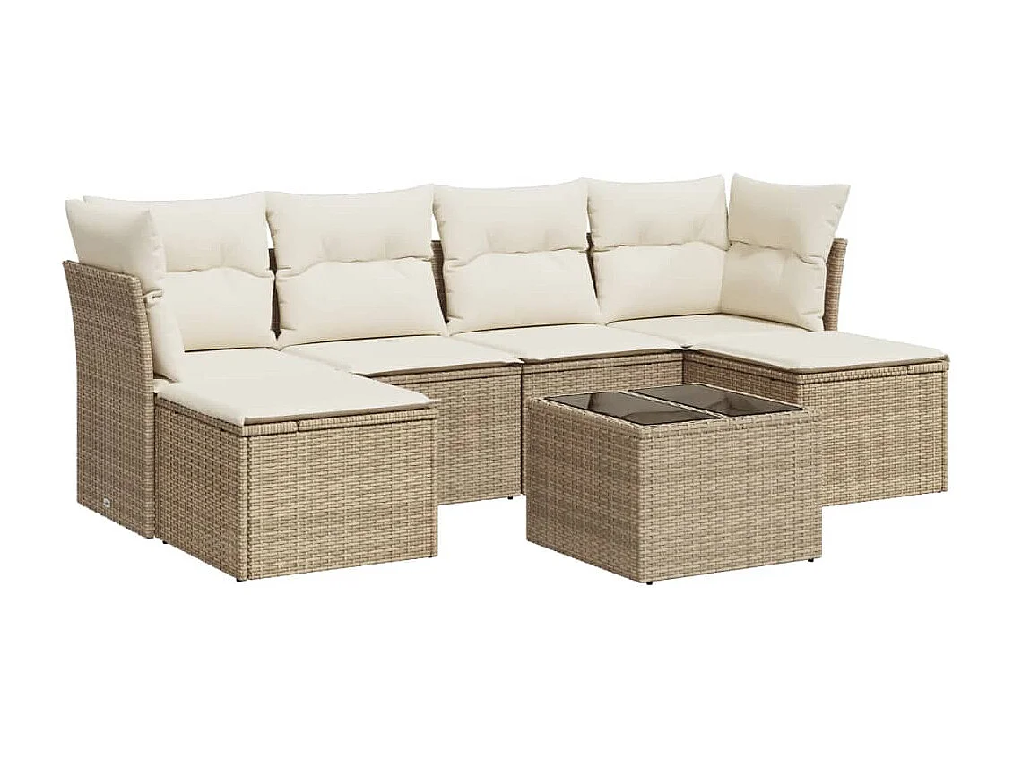 Set sofás de jardín 7 piezas y cojines ratán sintético beige