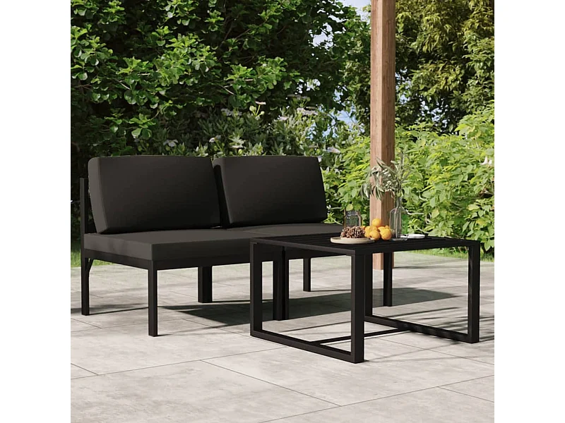 Salon de jardin 3 pcs avec coussins Aluminium Anthracite