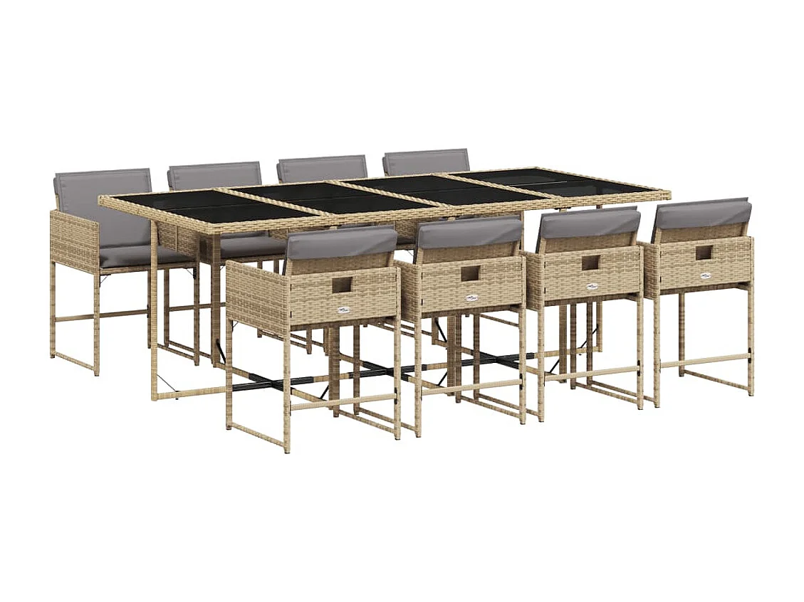 Ensemble à manger de jardin et coussins 9 pcs mélange beige