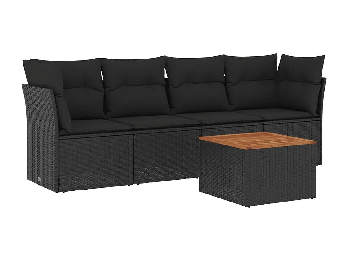 5 pcs conjunto sofás de jardim com almofadões vime PE preto