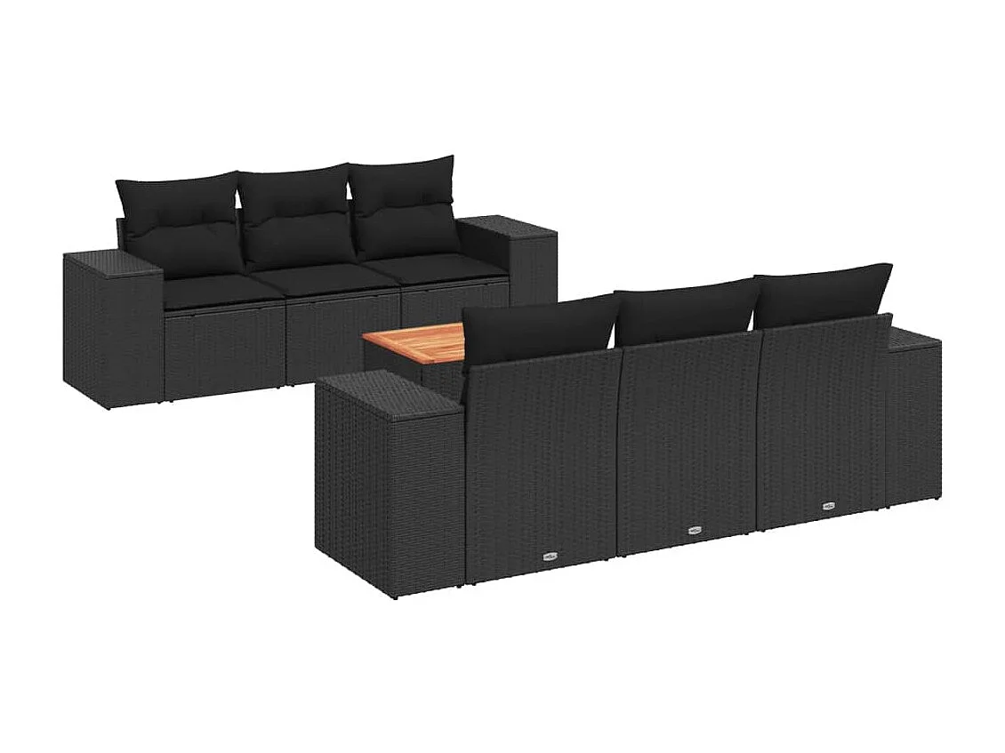 7 pcs conjunto de sofás p/ jardim c/ almofadões vime PE preto