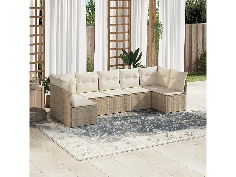 Salon de jardin avec coussins 7 pcs beige résine tressée