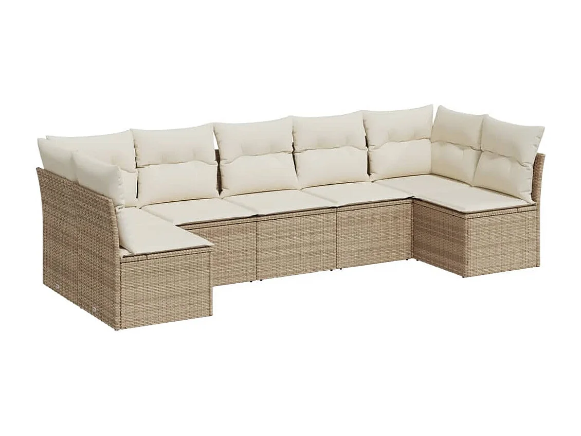 Salon de jardin avec coussins 7 pcs beige résine tressée