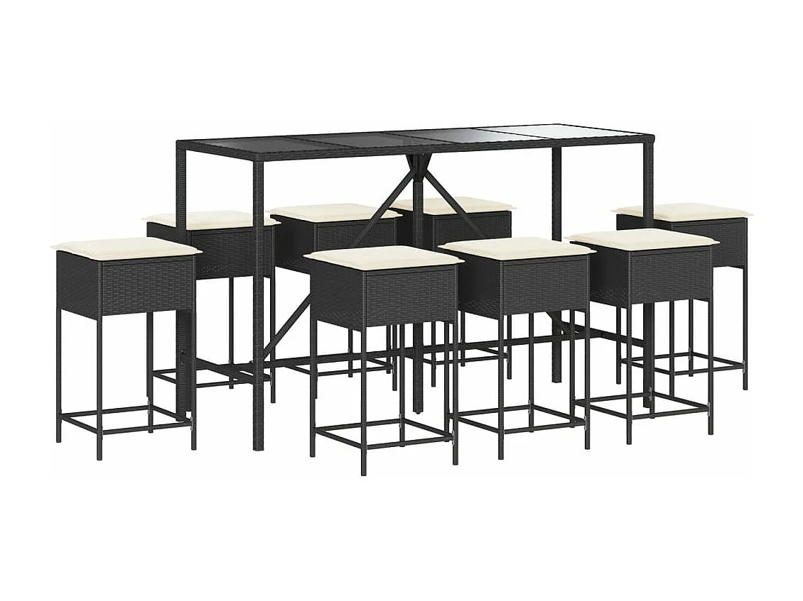 Ensemble de bar de jardin 9 pcs avec coussins noir poly rotin