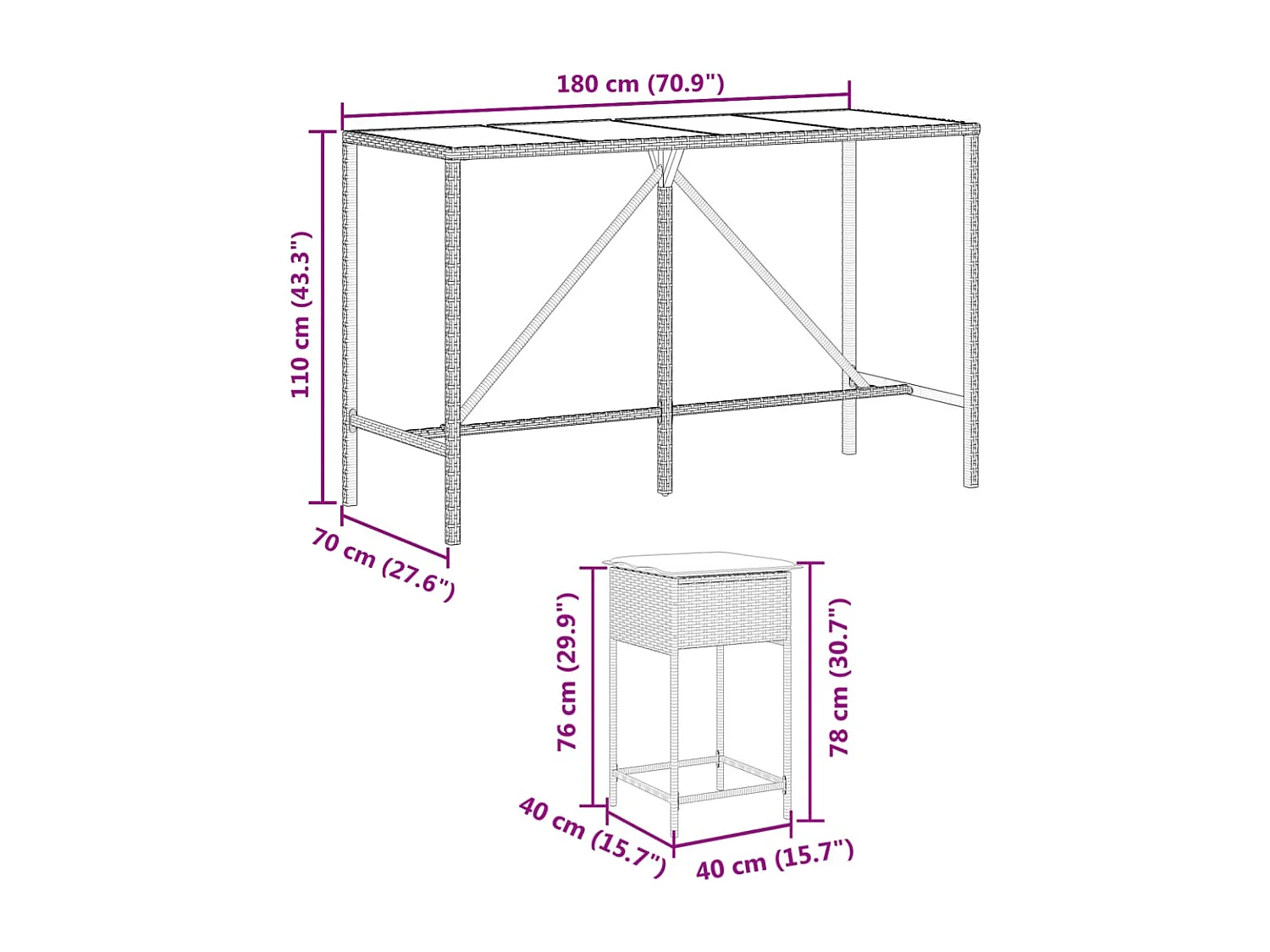 Ensemble de bar de jardin 9 pcs avec coussins noir poly rotin