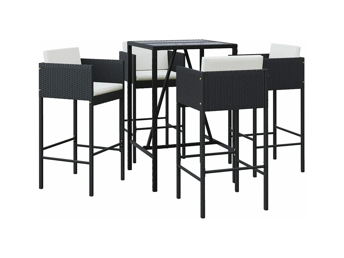 5-tlg. Gartenbar-Set mit Kissen Schwarz Poly Rattan